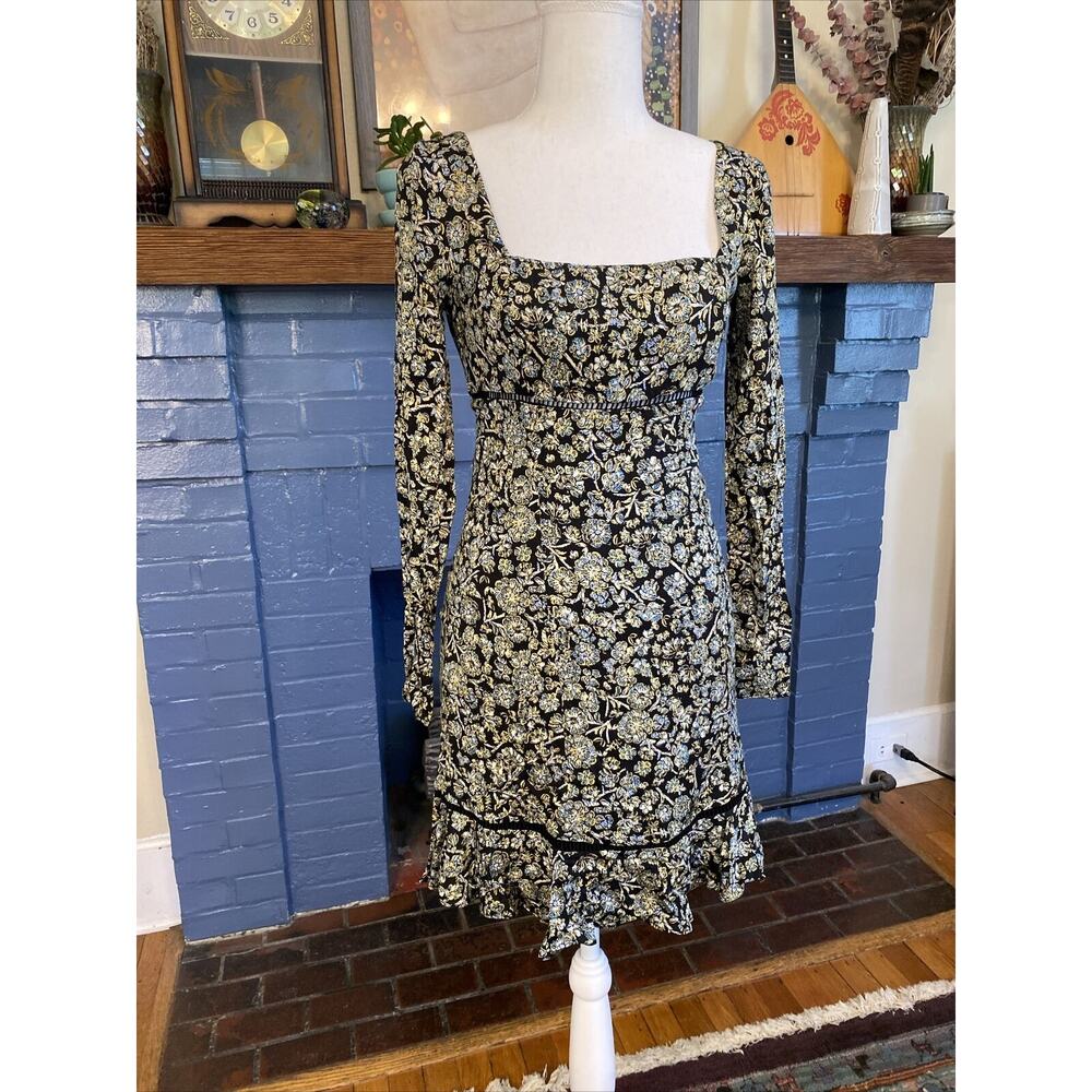NEW Free People Bohemian long sleeve side zip ruffle bottom Mini Dress sz 0 - Picture 9 of 16